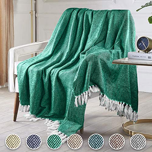 Manta para sofá Manta de Punto patrón de Espiga con Elegante Borlas Manta de Cama Colcha Multiusos Sofa Suave sofá Mantas para Sofá, Silla y Cama (Verde, 250 x 230 cm)