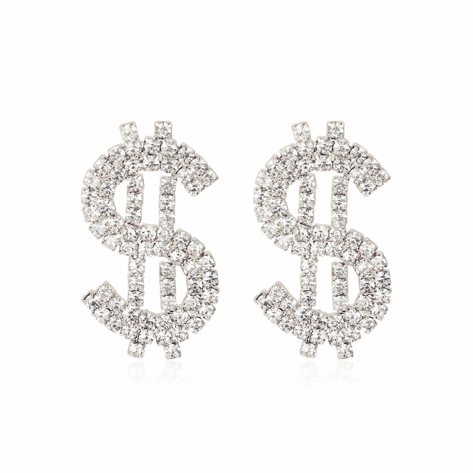 swglcowoDollar Money Symbol Crystal Stud Earrings Funny Statement Currency Dollar Sign Rich Symbol Shiny Rhinestone Cubic Zirconia Elegant Hypoallergenic Earrings for Women