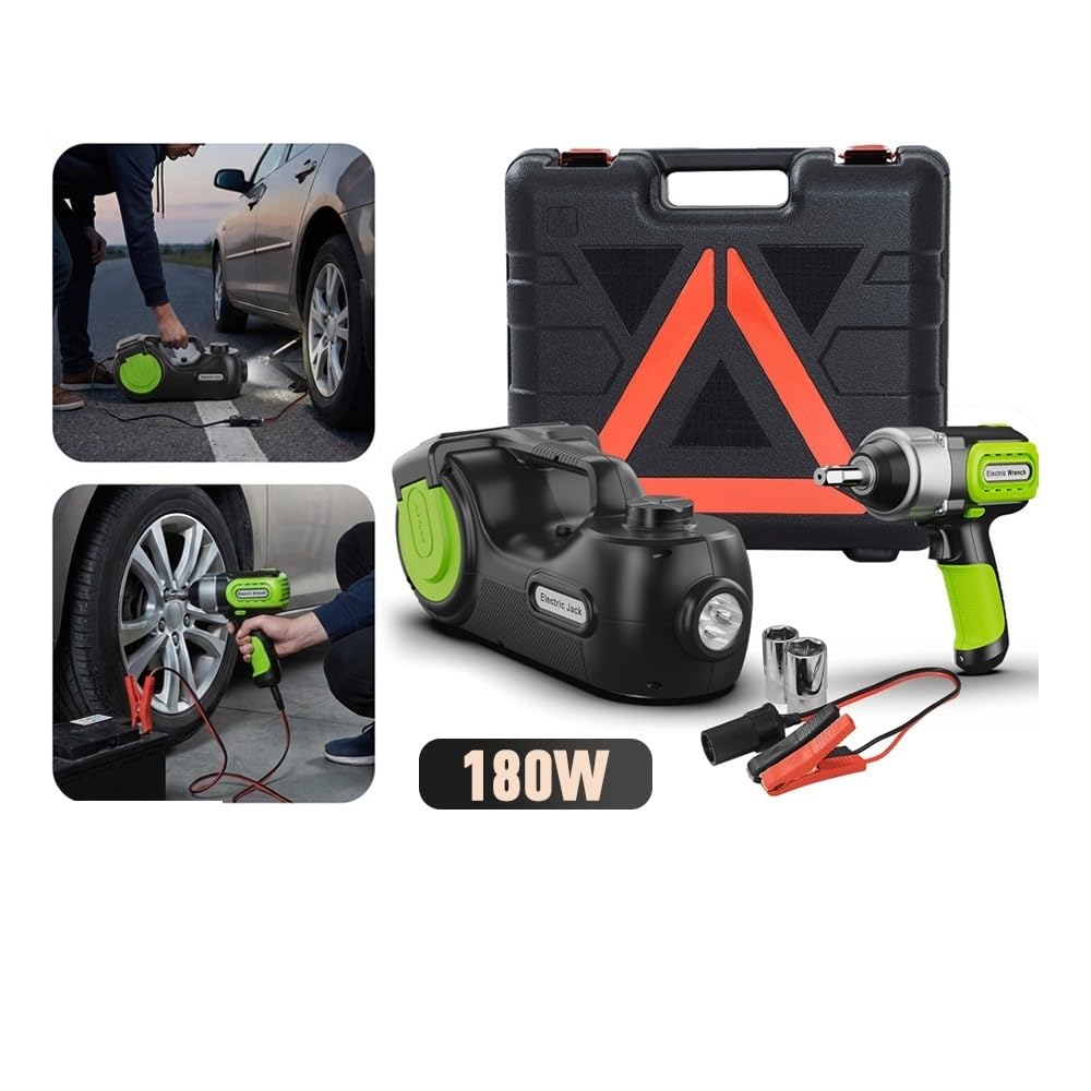 Cric a pantografo Gonfiaggio Pneumatici per Kit cric per Auto 5T 180W 155-450mm | Sollevamento pneumatici con martinetto idraulico con avvitatore a impatto