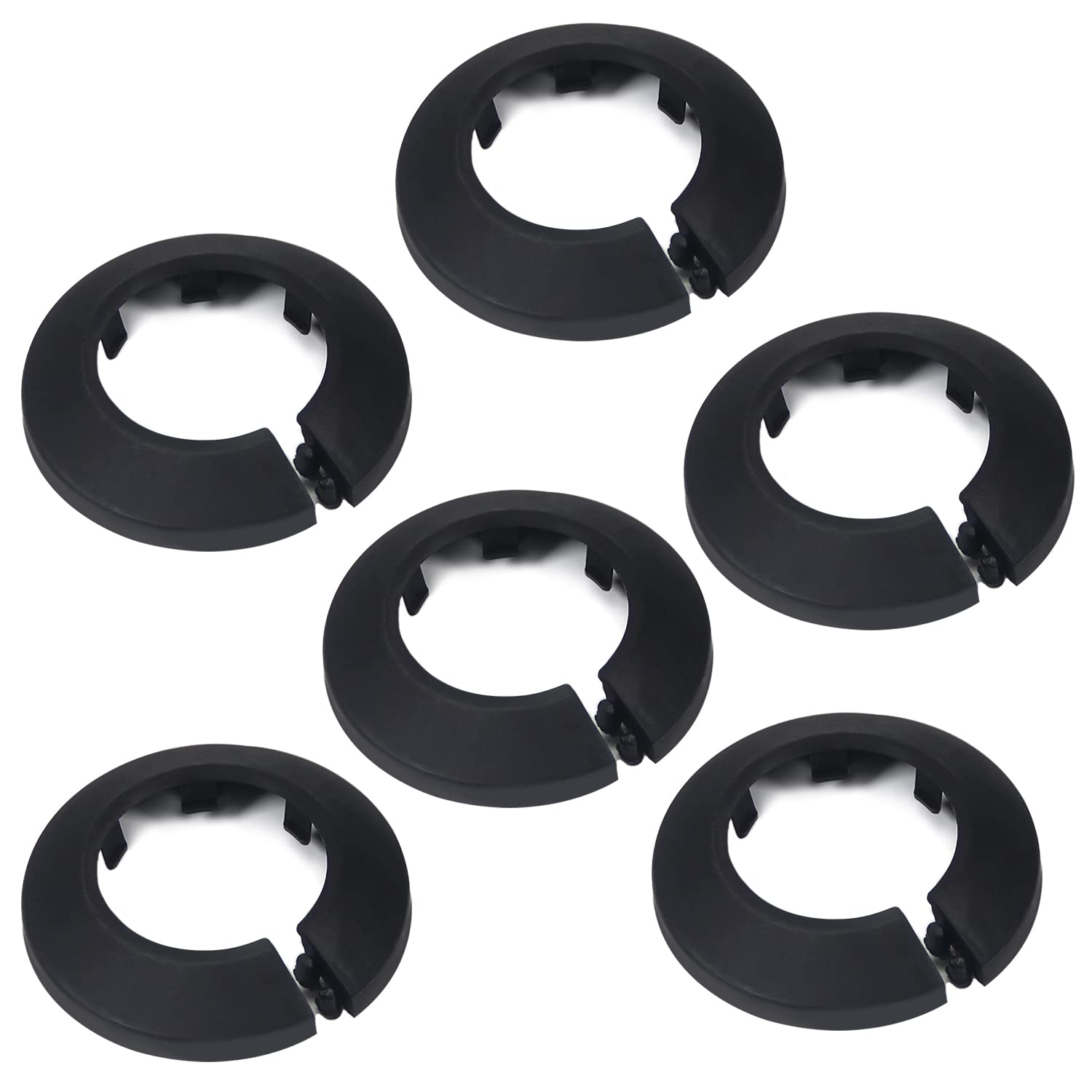 Mromax Black Fit 1.34" Outer Diameter Flange Water Pipe Cover Decoration Pipe Cover Radiator Pp Plastic 34Mm Escutcheon Collar For Wall Pipe Tube Decoration 6Pcs