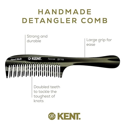 Miniatura 4 de Kent Peine desenredante de dientes anchos y grandes de grafito negro 21T, para cabello grueso y rizado, peine con mango para cabello húmedo y seco.