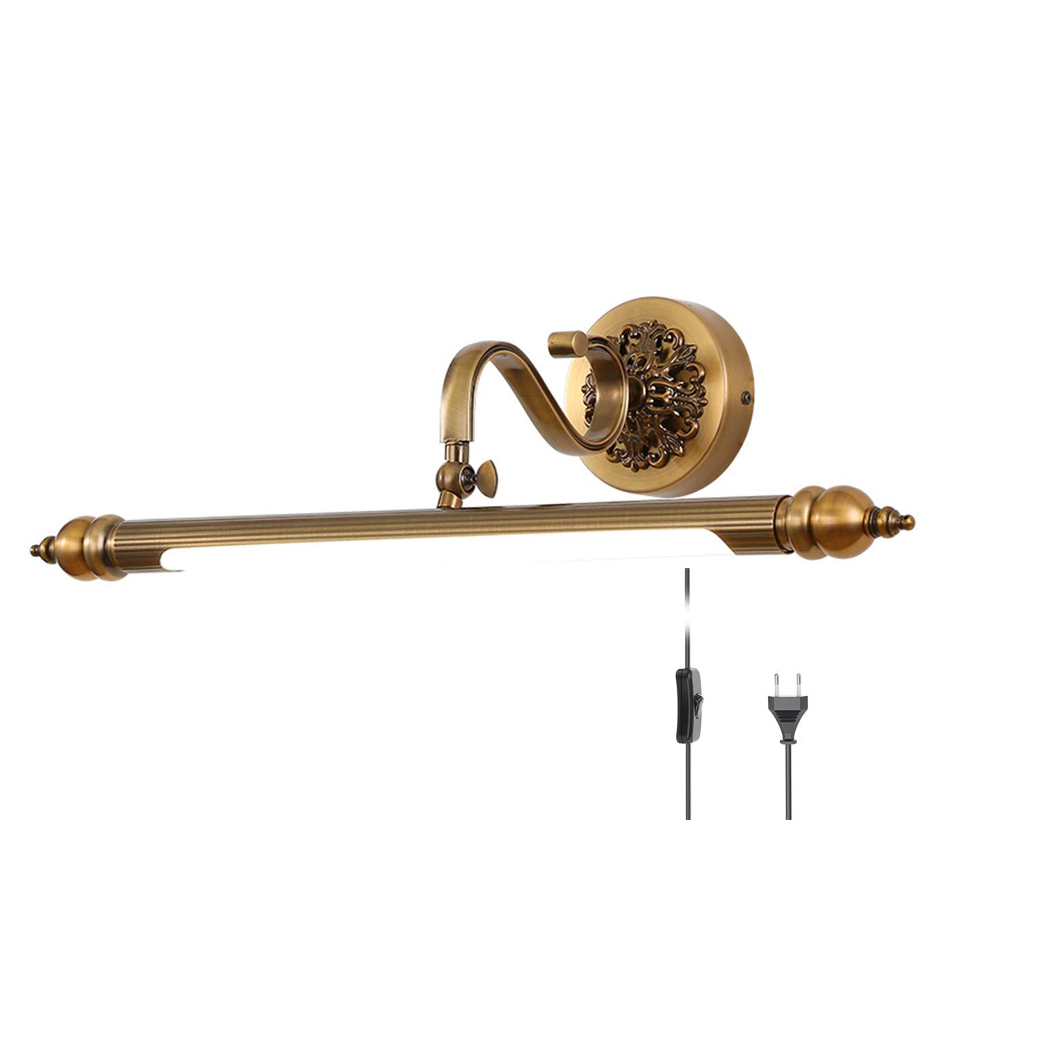 ACMHNC Vintage Mirror Lamp LED Bathroom Mirror Light with Switch,Retro Bathroom Mirror Front Light IP44 Bath Wall Lamp with Plug and Cable,Adjustable Angle,4000K Make-Up Light Cabinet Light,51CM/8W [Energy Class A]