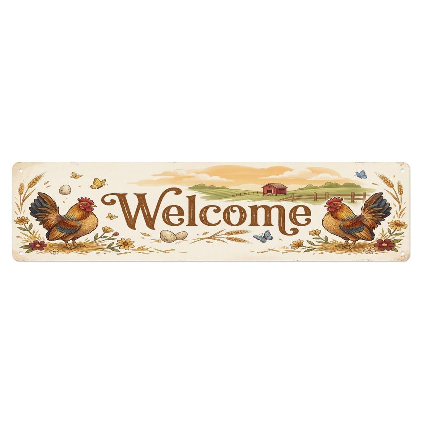 Cxhjca 4X16inch(10X40cm) Vintage Welcome Serama Chicken Metal Tin Sign