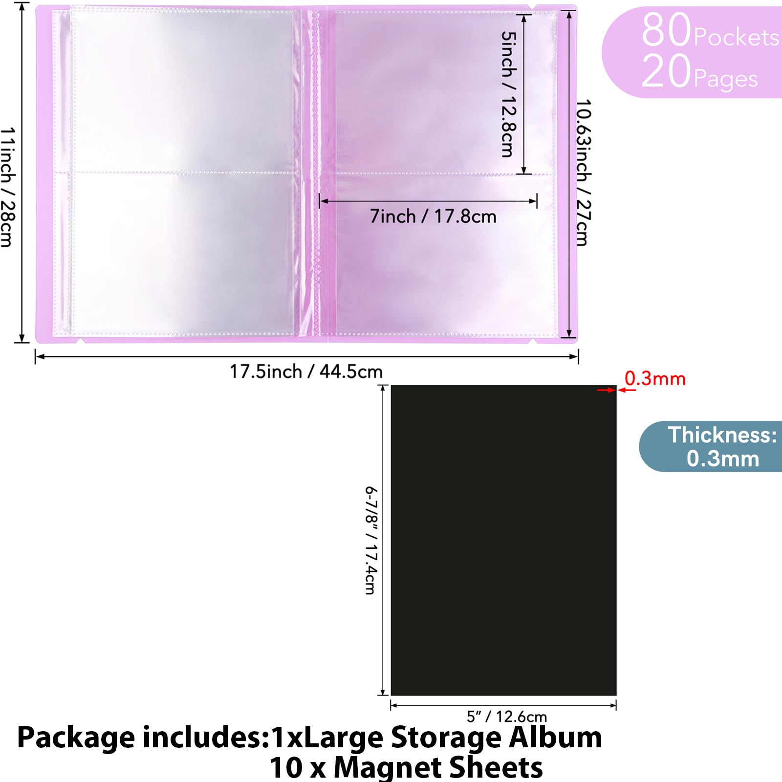 10 Pcs 0.3mm Thickness Magnetic Sheets & 80 pockets/20 pages Storage Album for Stamp and Cutting Dies Storage Book Organizer Folder for Storage Die Cutting,DIY Scrapbooking Card Making Supplie (Purple - Image 3