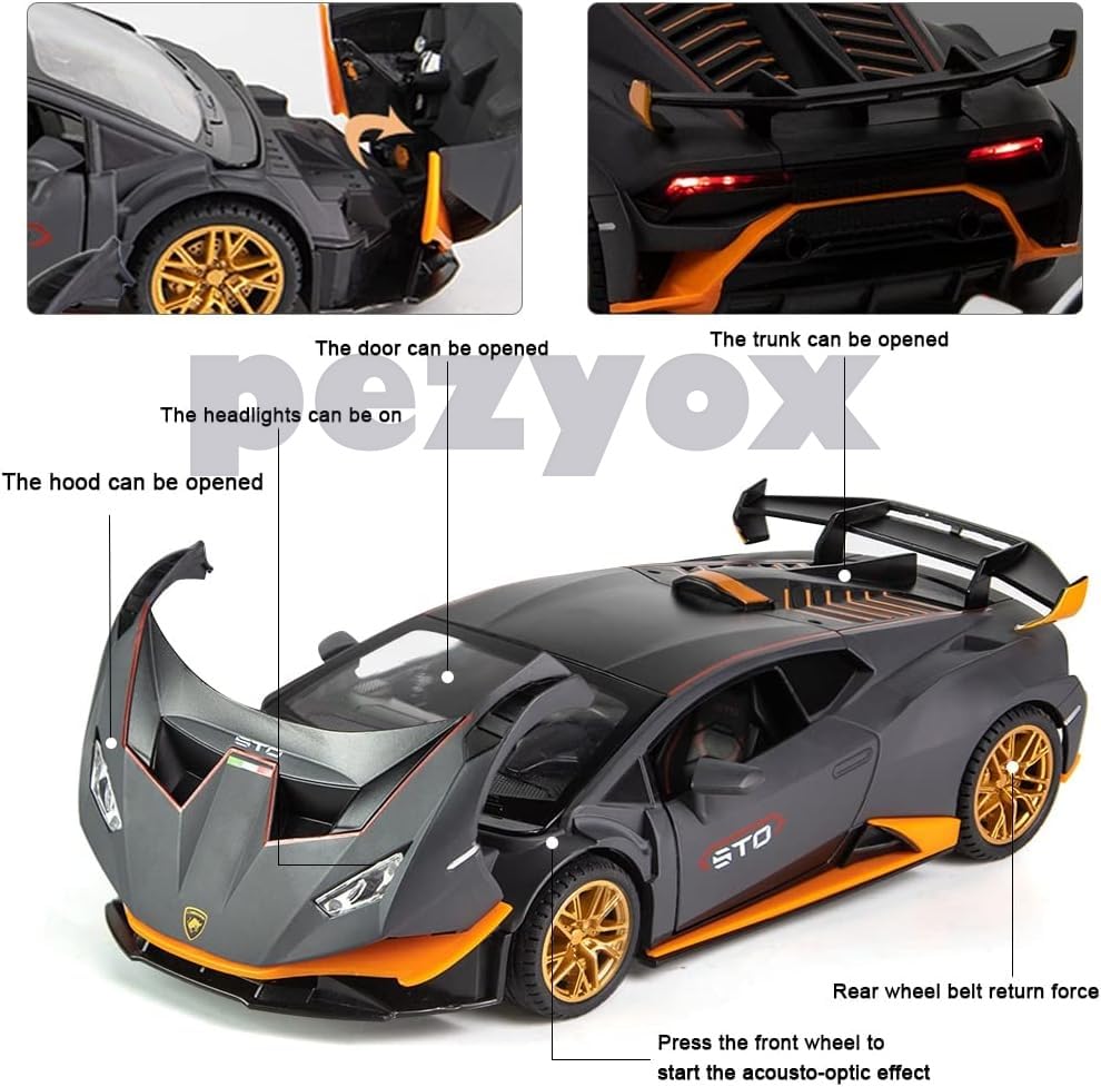Image of Compatible for 1:24 Lambarghini Huracan Toy Car Model, Diecast Collectible Pull Back Model Car with Sound and Light, Toy Gift Vehicles for Adults Kids Boys Girls (Black)