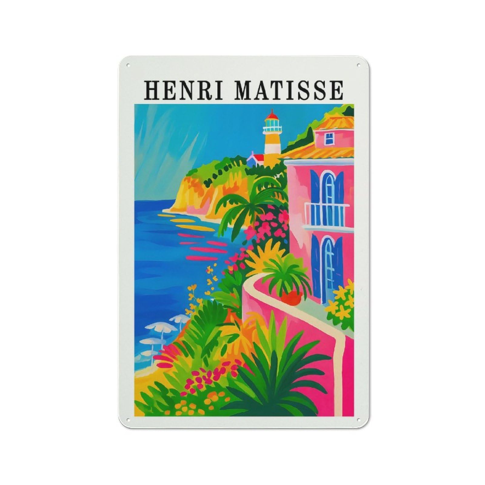 Junmoney Style-15 Henri Matisse Coastal Landscape Painting Printed Metal Sign 30X20cm For Studio Or Craft Room, A Decorative Gift For A Newly Furnished Studio And Craft Room