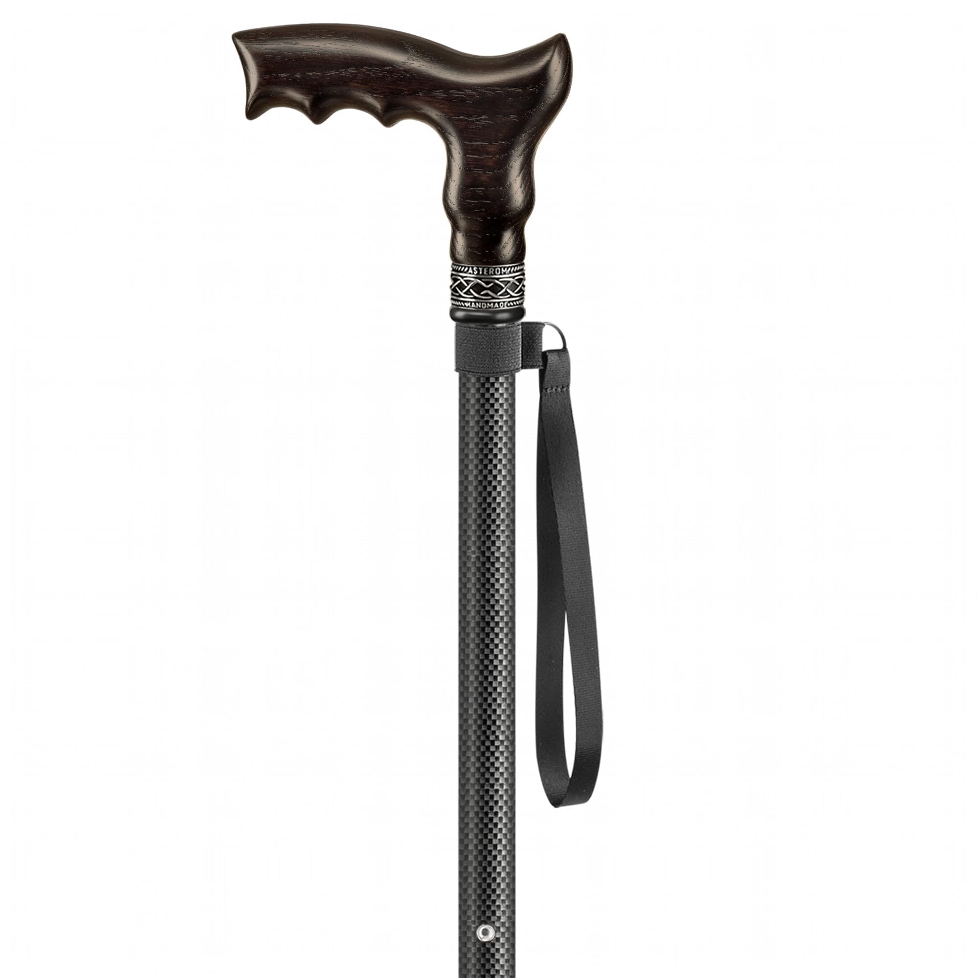 Asterom Bastón ajustable de carbono para hombres y mujeres, mango ergonómico de madera hecho a mano con eje ligero de fibra de carbono
