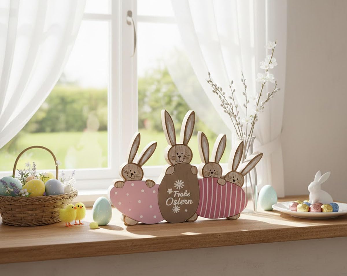 levandeo Paashaas H25 cm mangohout haas paasdecoratie decoratiestandaard deco figuur lente Pasen tafeldecoratie staander