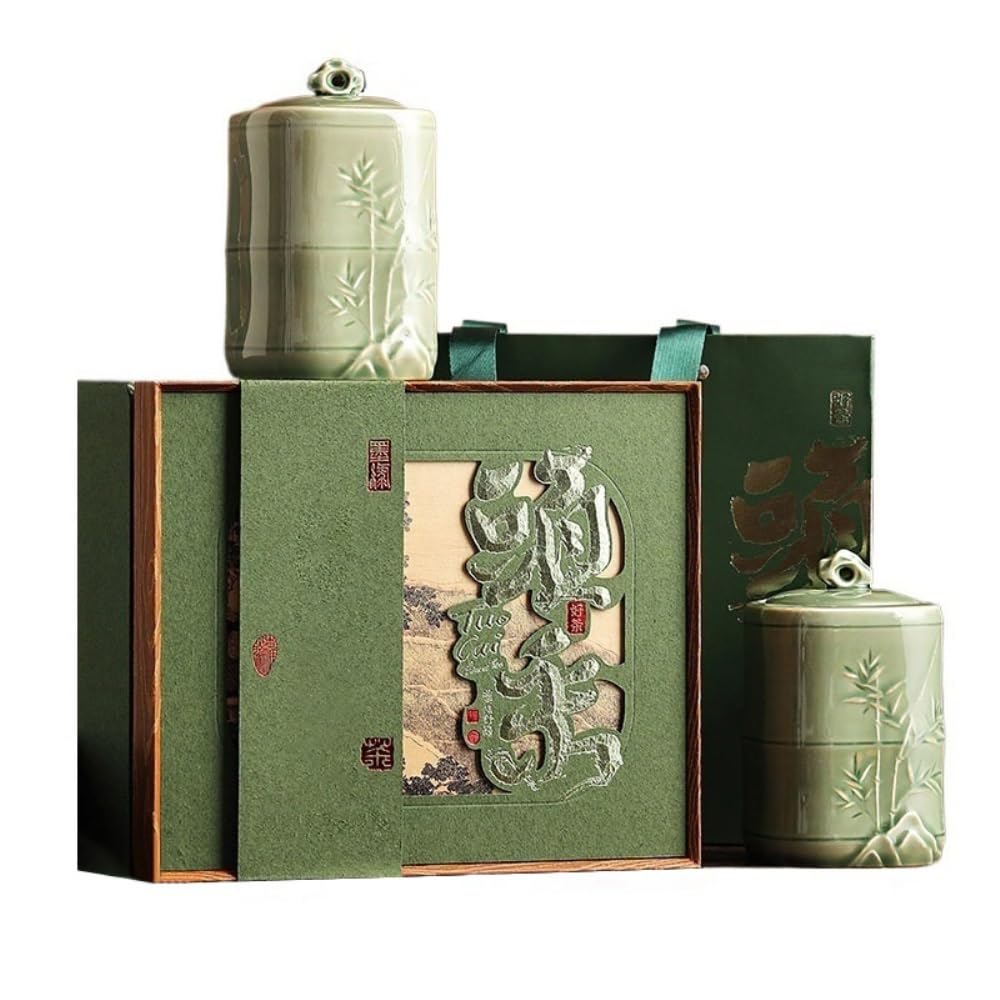 Słoik na cukier ceramiczny pojemnik uszczelniony do przechowywania herbaty luzem, pojemnik na przyprawy kuchenne, chiński zestaw do herbaty, pudełko na prezent z dwoma słoikami na herbatę (A)