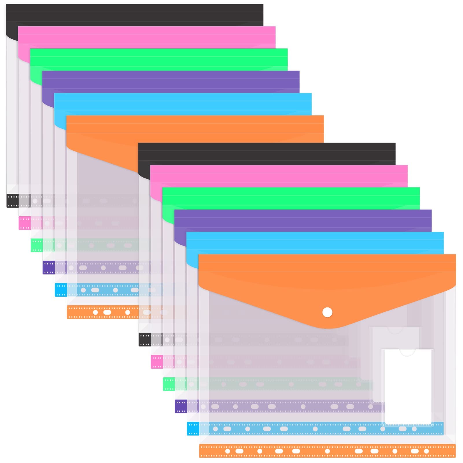 Plastic Document Folder,12Pcs Plastic Pocket Folder Clear File Bags,A4 Plastic Envelopes Plastic Poly Envelopes File Folder Organizer with Snap Closure for Document Stationery Tools Organization