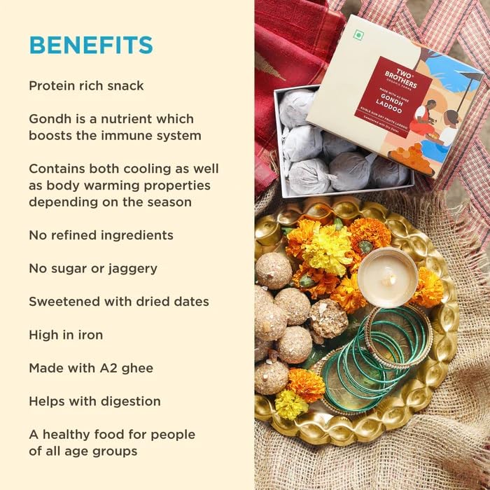 Image of Two Brothers Organic Farms Dink Sweet Laddu /Laddoo with Dryfruits | gond laddu No Sugar Handrolled (250 grams)