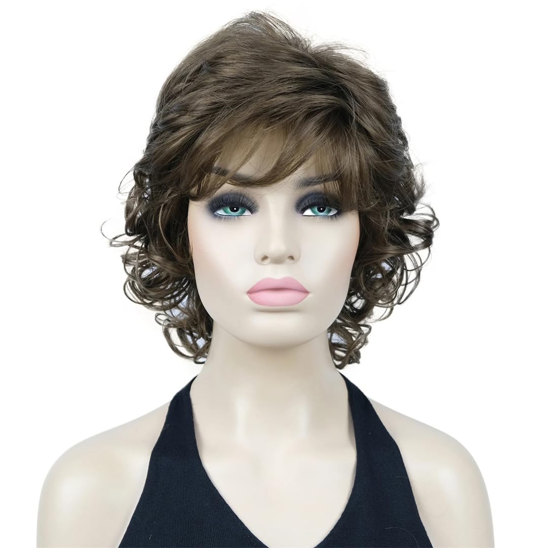 Natural Look Short Curly Auburn Mix Full Synthetic Wig For Women