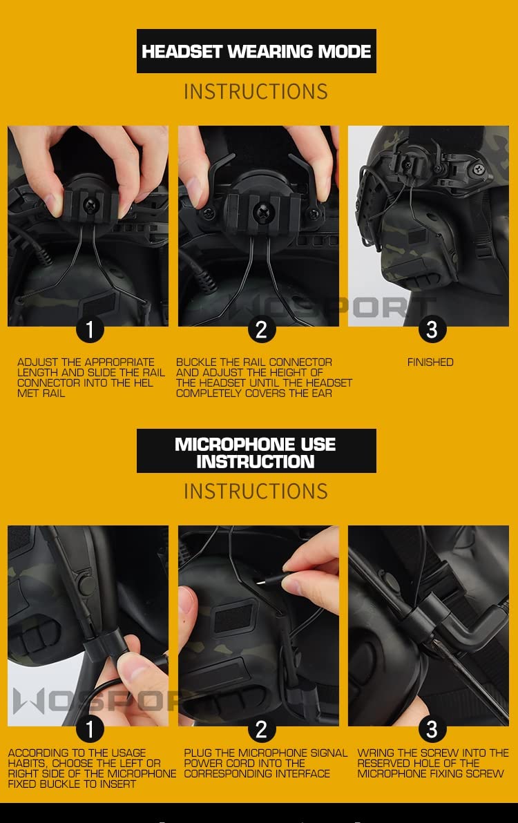 Auriculares tácticos de Caza táctica del ejército Airsoft Paintball Headset Casco Militar CS Wargame Headphone PTT Walkie Talkie