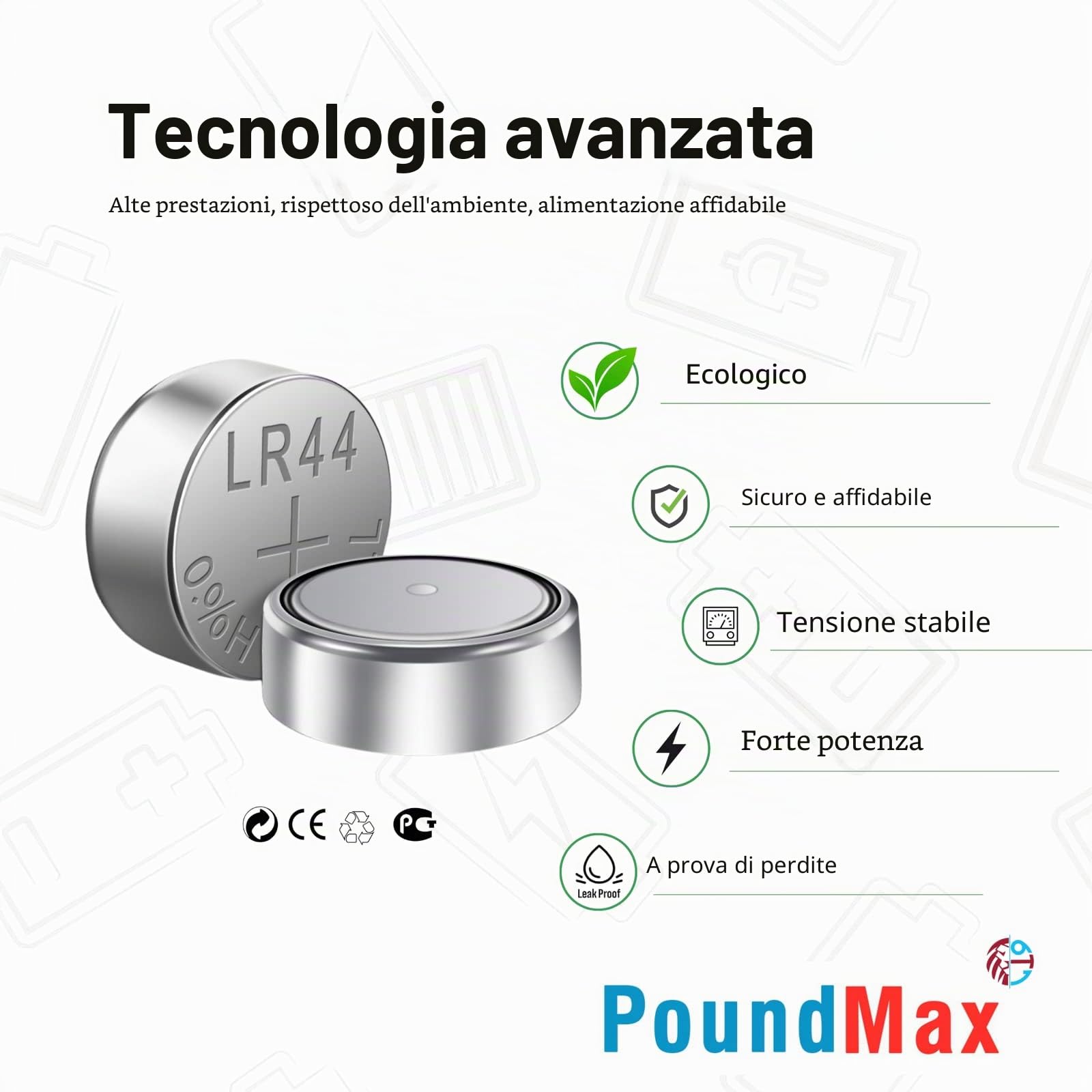 PoundMax® - 10 batterie alcaline a bottone AG13 LR44 1,5 V