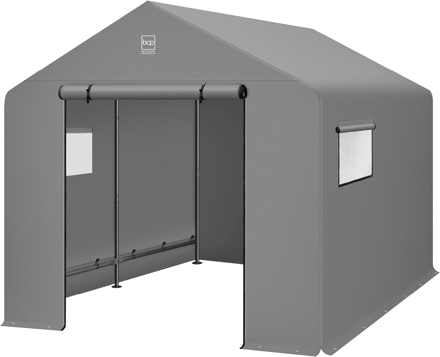 Best Choice Products 10x8ft Outdoor Storage Shed, Carport, Canopy Shelter, Dual Doors & Windows, Metal Frame, Weather-Resistant, Perfect for Storing Motorcycle, Bike, Garden Tools – Gray