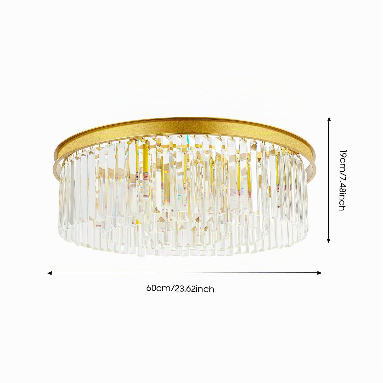 60cm Kristall Deckenleuchte Kristall Kronleuchter Rund Klar Kristall Pendelleuchte Deckenlampe Schlafzimmer Kristall Lampe Gold 8 x E14 Lichter für Esszimmer, Küche, Wohnzimmer