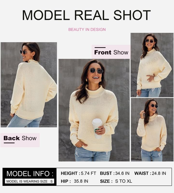 Dokotoo Womens 2025 Winter Fall Solid Turtleneck High Neck Balloon Long Sleeve Sweaters Pullover Outerwear - Image 4