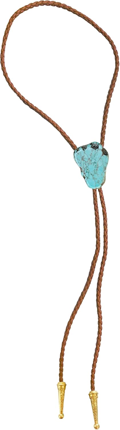 Daisy Del Sol Boho Vegan Faux Leather Western Bolo Tie Turquoise Gold Tips Handmade Gemstone Choker Necklace