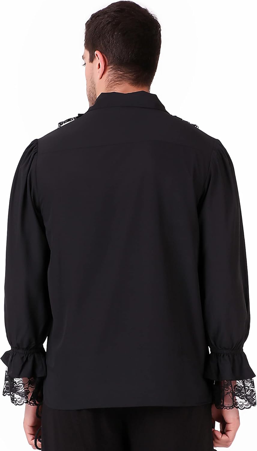 ThePirateDressing Pirate Gothic Renaissance Medieval Cosplay Costume Shirt C1567 [Black] [Small] - Image 3