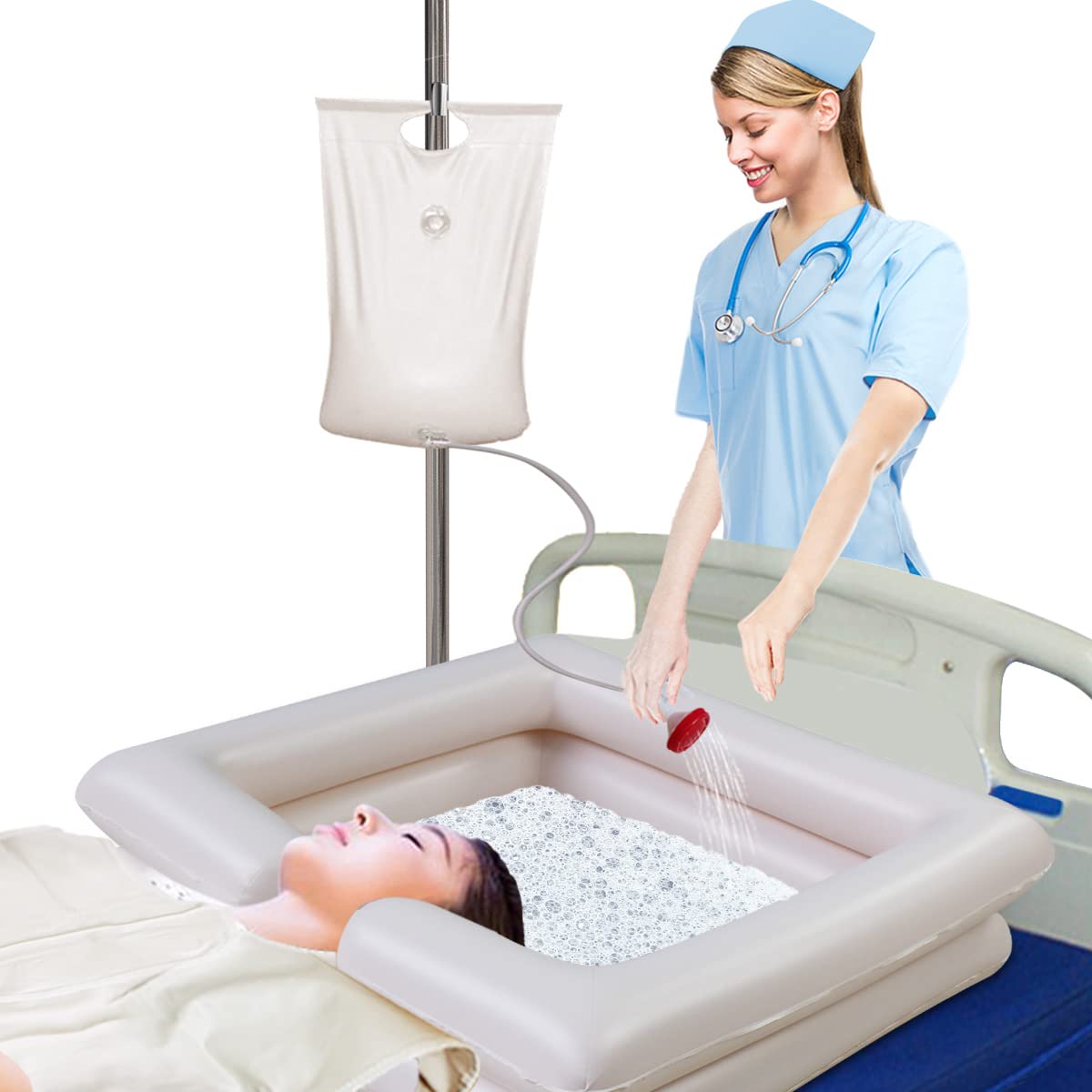 Hair Washing Basin for bedridden, wash Hair in Bed, Designed for Disabled, Bedridden and Handicapped Portable Washing Hair Basin with Pillow.(1set=5pcs) 1 Set