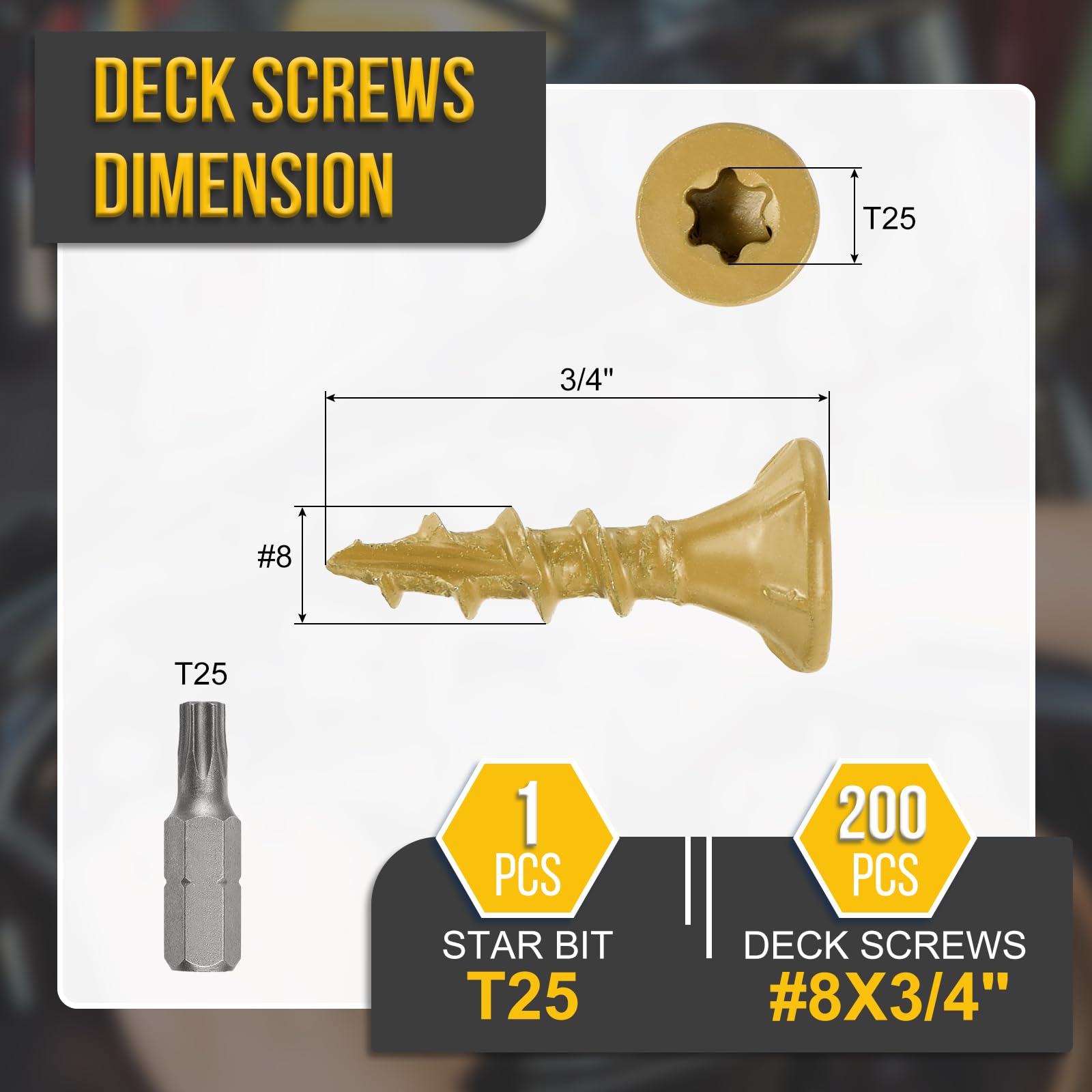 DTGN #8x3/4" Deck Screws, 200Pack, Good for Decks Fences, Frames, Farms, Outdoor Furniture - Image 2