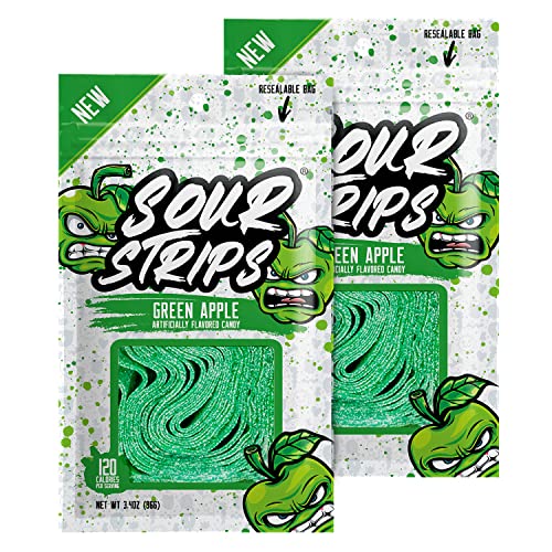 SOUR STRIPS Apple Flavored Sour Candy Strips, Deliciously Sour Chewy Candy Belts, Vegetarian Candies, 12 Strips per Pack, 2 Pack - image 1
