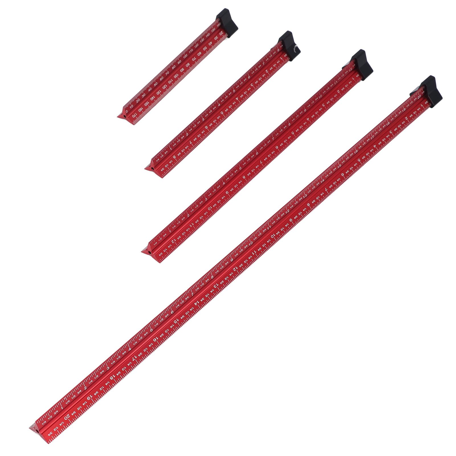 Juego de 4 piezas de regla de medición de carpintería, regla triangular de arquitecto, regla de escala de aleación de aluminio imperial métrica de 6 8 12 20 pulgadas con estante