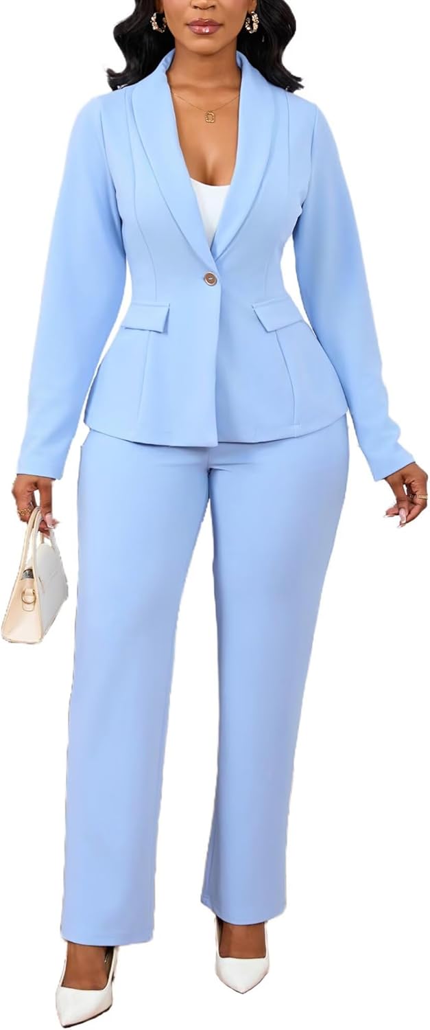 Ophestin Business 2 Piece Pant Suits for Women Dressy Blazer Straight Leg Pantsuit Set Formal Casual Office Work Outfits