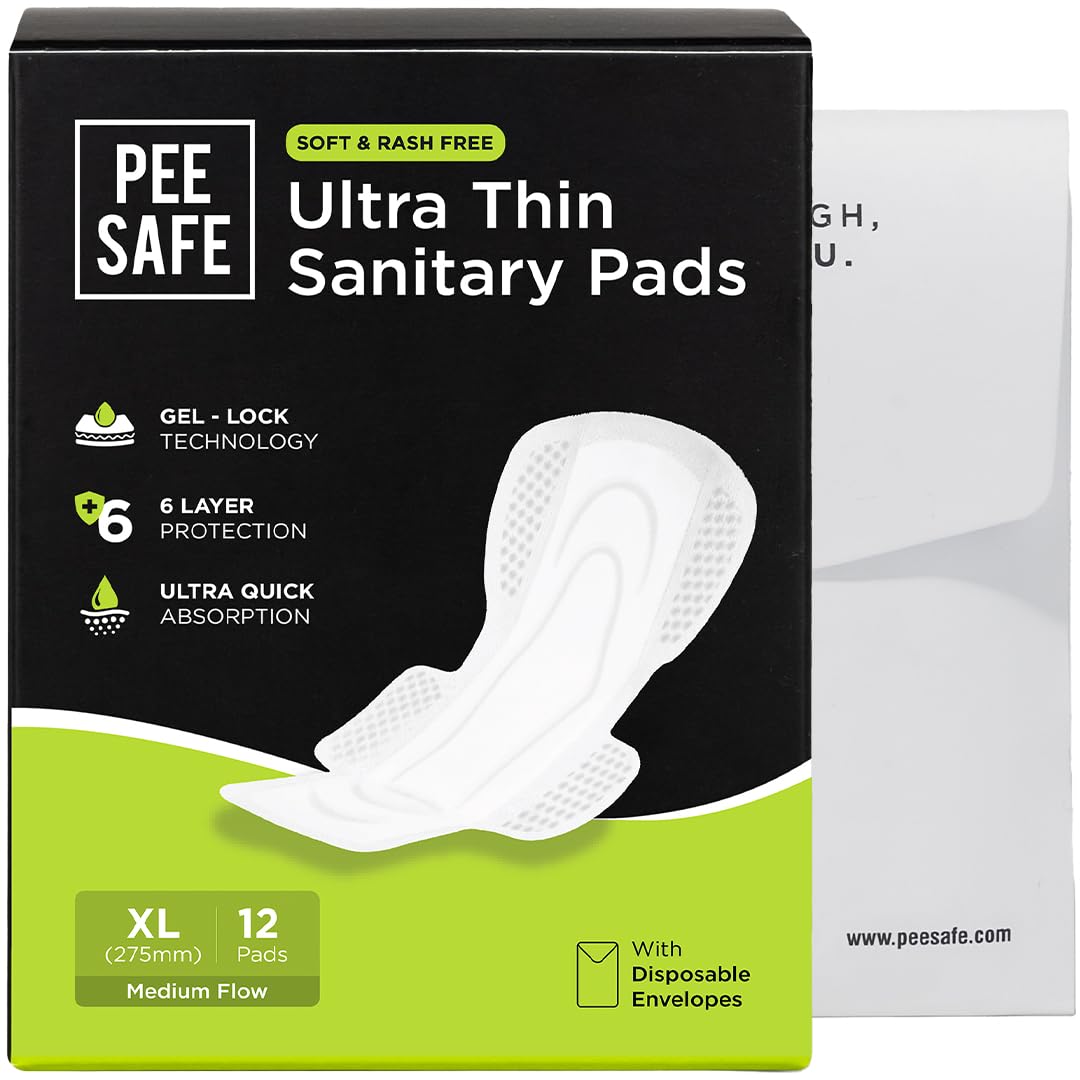 Pee Safe Ultra Thin Sanitary Pads For Women | XL | 12 Pads For Rash Free Periods | Cottony Soft Sanitary Napkins For Ultra Comfort | Dual Wings | Toxin Free | Extra Long | Unscented Pee Safe Ultra Thin Sanitary Pads For Women | XL | 12 Pads For Rash Free Periods | Cottony Soft Sanitary Napkins For Ultra Comfort | Dual Wings | Toxin Free | Extra Long | Unscented