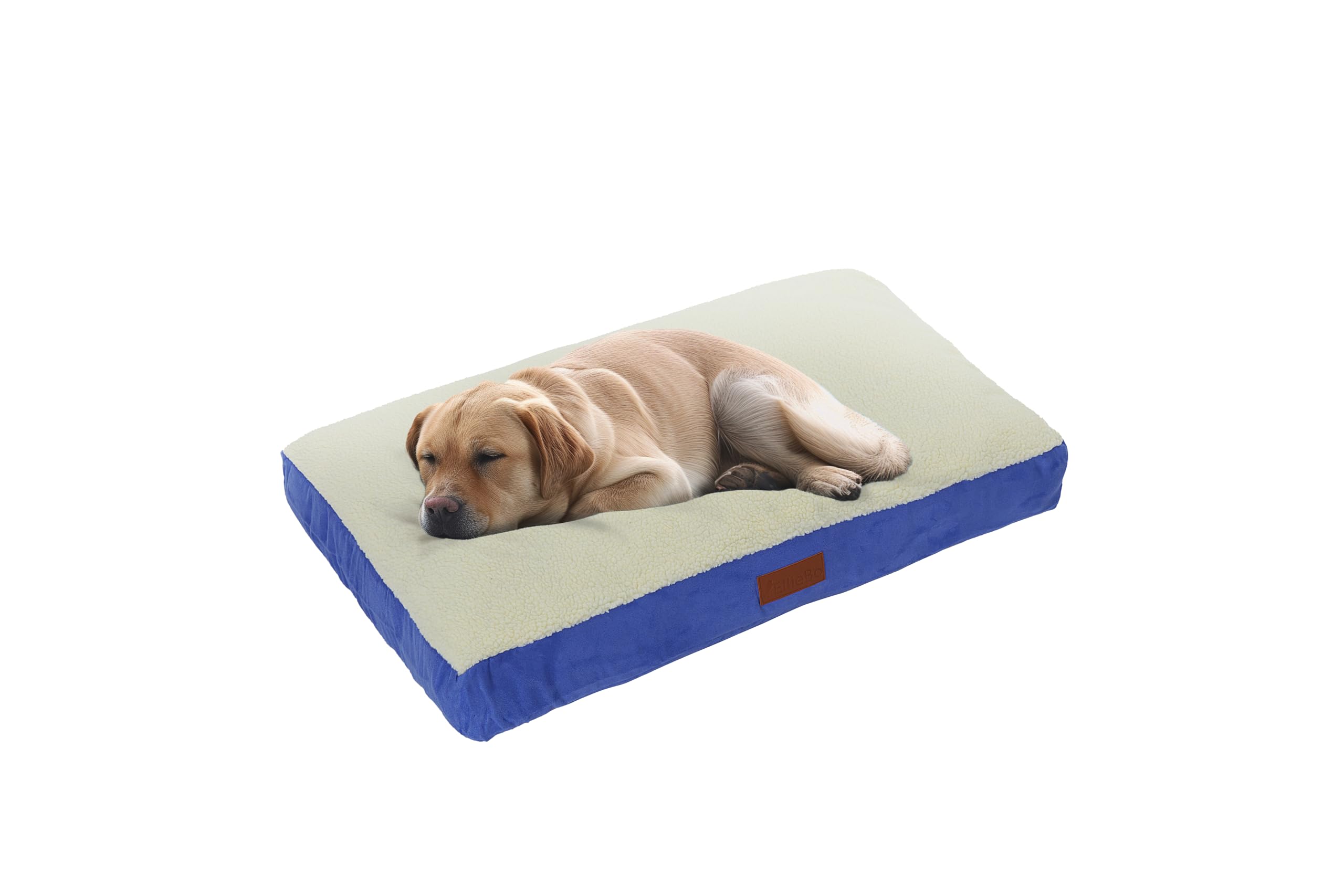Ellie-Bo XL High-Density Orthopaedic Foam Dog Bed for 42-inch Dog Cage/Crate - Blue Faux Suede/Sheepskin