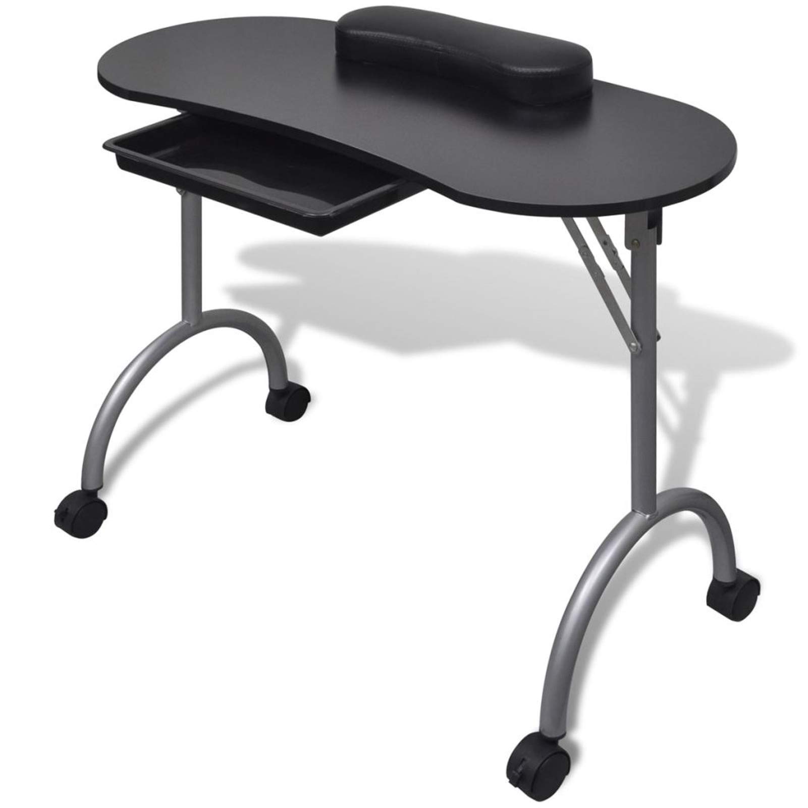 Homgoday Mesa de manicura Plegable con Ruedas Negra Mesa Manicura Profesional