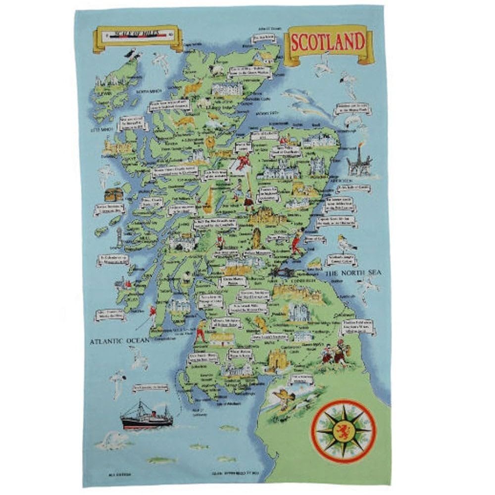 Glen Appin Full Colour 100% Cotton Scottish Dish/Tea Towel - Map Of Scotland