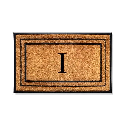 A1HC Natural Coir and Rubber Doormat for Outside Entrance, Heavy Durty Dirt Trapping Long Lasting Front Door Mat, Thick Durable Non-Slip Entryway Doormat Monogram I - 30x60 Inches