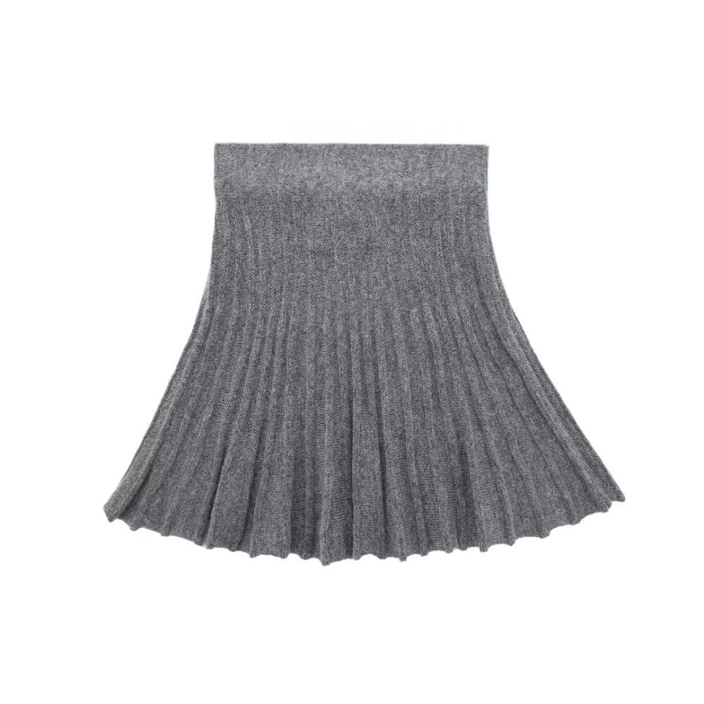 SWEPER Falda Corta De Mujer - Minifalda Plisada De Punto para Mujer, Falda Femenina De Cintura Alta con Dobladillo Acampanado, Moda Otoño/Invierno
