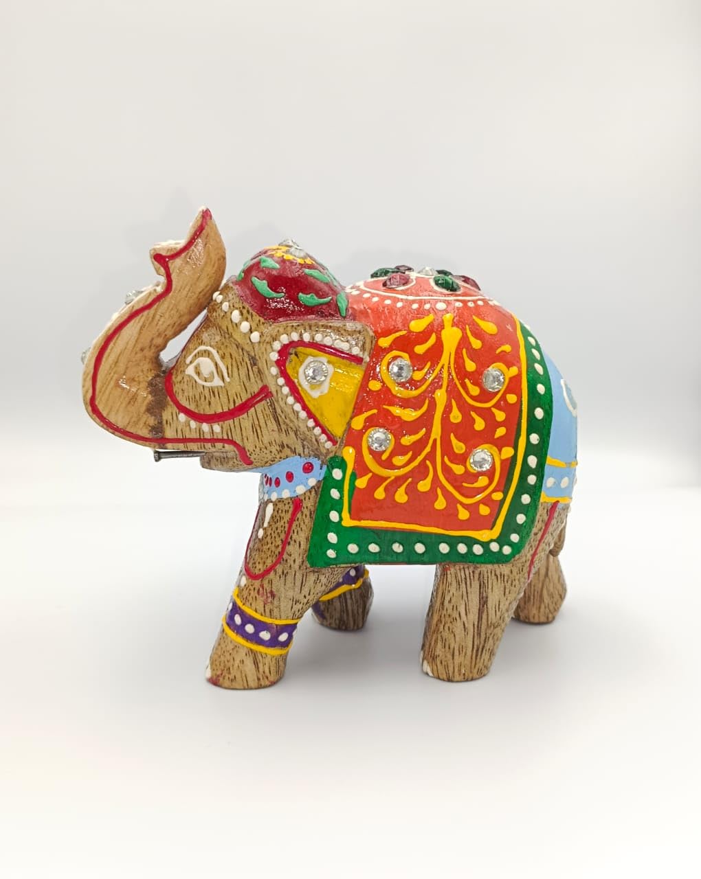 Village Bazar wood Handmade colourful Elephant for Showpiece Gifts for Home Decoration, Living Room Bedroom Office Decoration Beautiful gift Handmade Nutral Strong Wood.