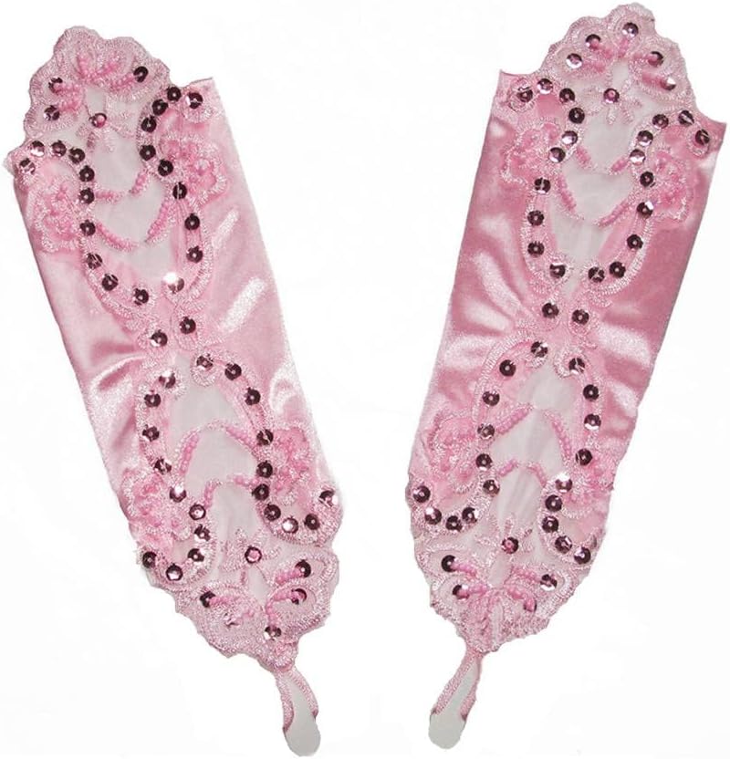 Women Fingerless Satin Evening Gloves Sequins Pearls Elbow Length Opear Theater Gloves