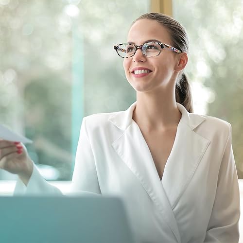 Miniatura 7 de SIGVAN 5 pares de lentes de lectura con diseño de ojo de gato para mujer, con bloqueo de luz azul, bisagra de resorte, estampado de moda para mujer