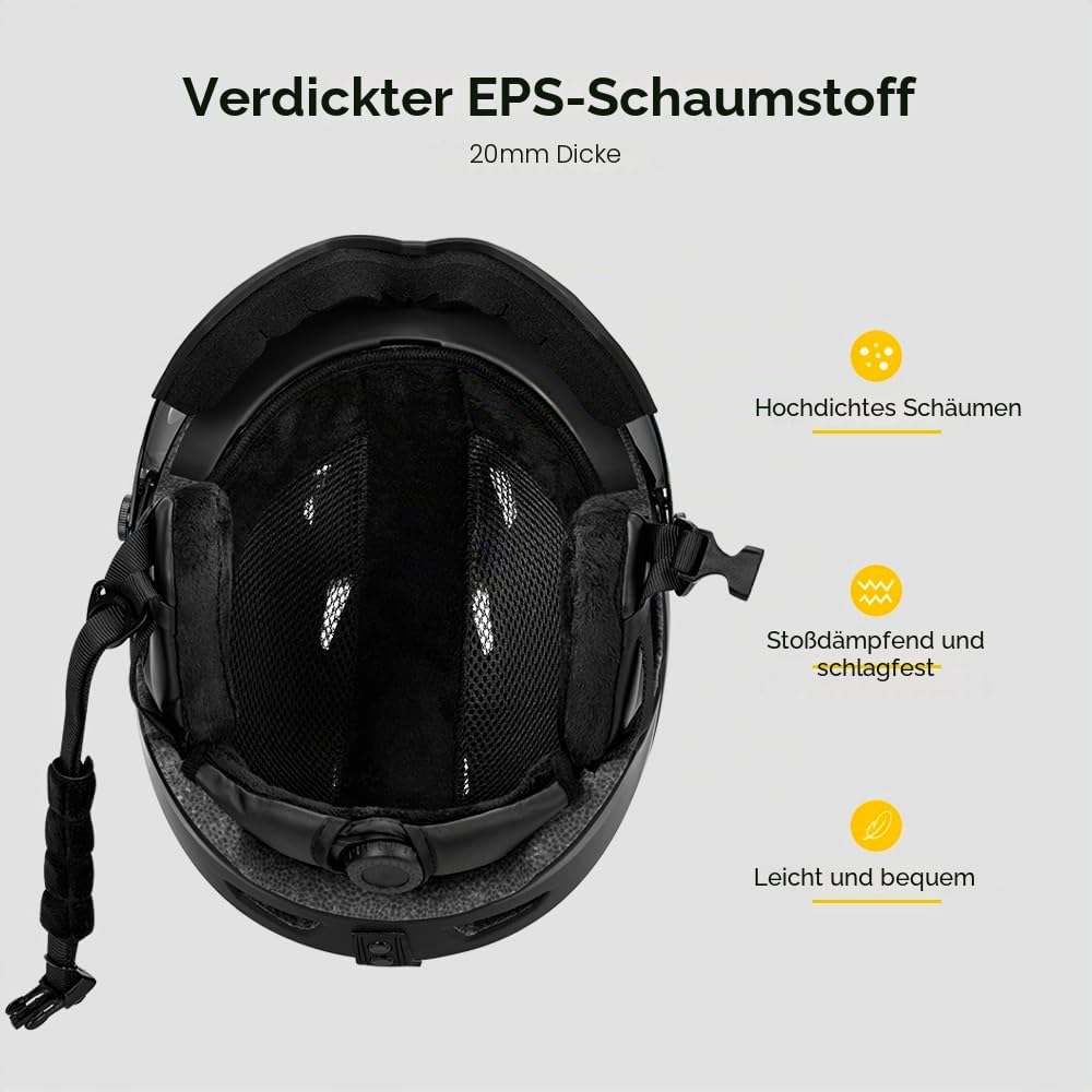 Lixada Skihelm mit Visier I Atmungsaktiver Skihelm Herren & Damen mit Lüftungsöffnungen I Unisex Skihelm I Größenverstellbar I Kopfumfang 55-61 cm