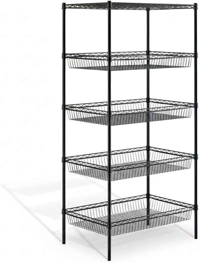 Chrome Wire Basket Shelving Unit - Heavy-Duty Commercial Storage Rack, 24" x 24" x 74"