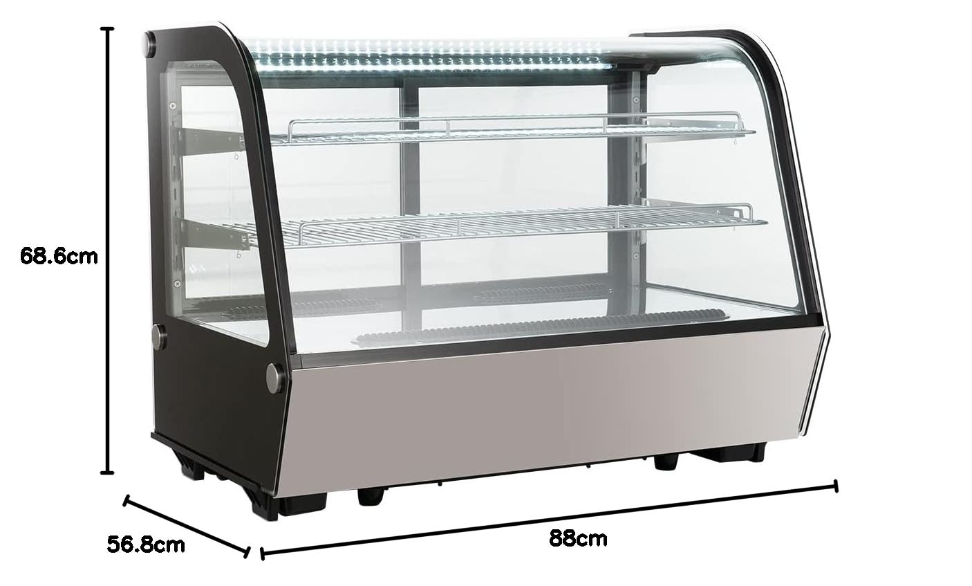 GastroHero Vetrina refrigerante 160 litri I vetrina buffet +2 °C e +6 °C con LED I vetrina refrigerante Gastro nero I banco refrigerante con porta in vetro e convezione I chiudibile a chiave