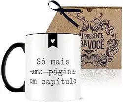 Caneca Divertida com Frase 'Só Mais Um Capítulo', com Caixa para Presente