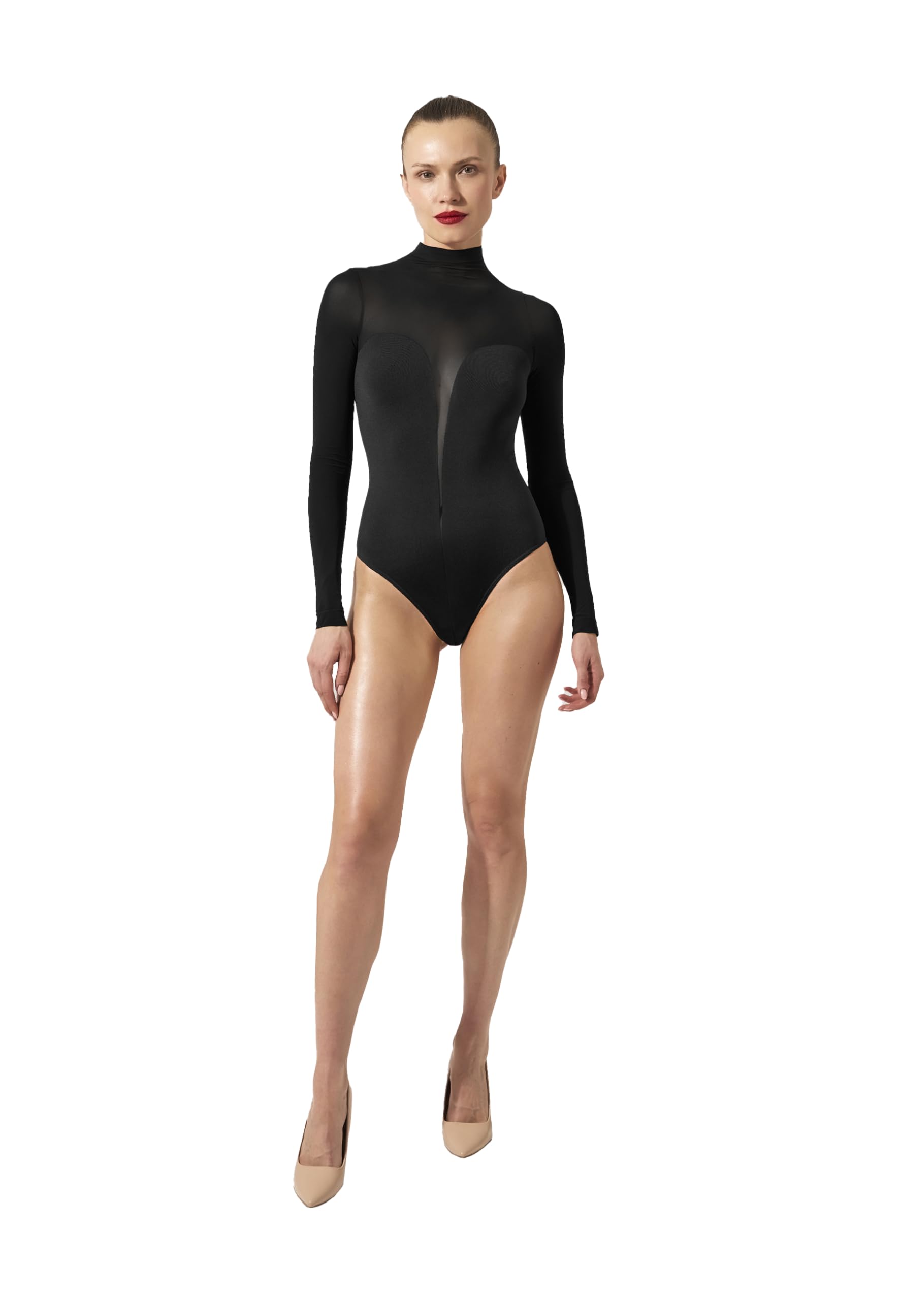 Wolford Bustier Body For Women Long Sleeve Seamless Bodysuit With Sheer Panels And Slim Fit Corset-Inspired Design