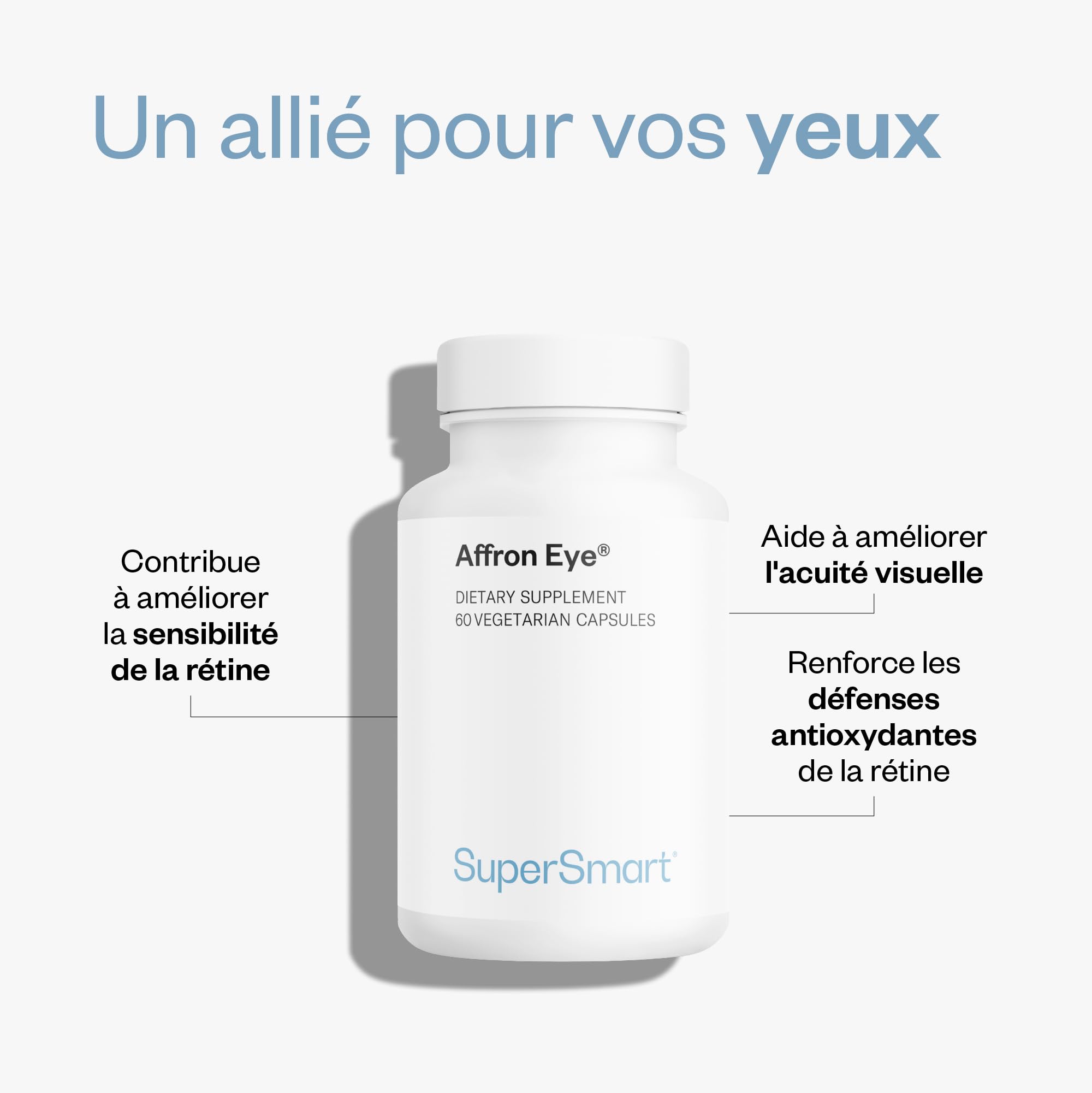 Affron Eye® - Renforce la Santé Oculaire - Contribue à Améliorer la Sensibilité de la Rétine et l'Acuité Visuelle - Aide à Combattre la Photo-Oxydation - Vegan - Sans Gluten - Supersmart