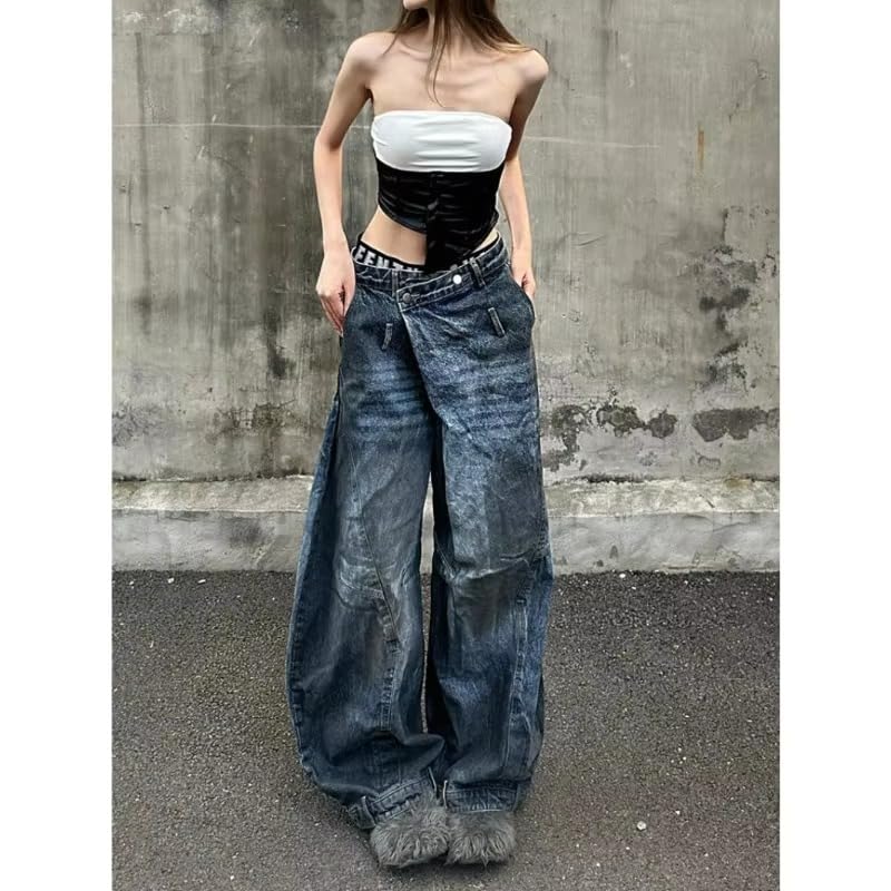 Unisex High Waist Straight Y2k Baggy Jeans for Men Women Vintage Gothic Leg Drawstring Scrawl Denim Pants3