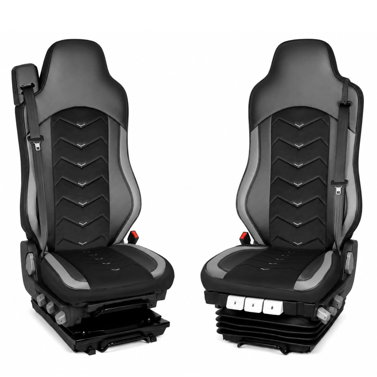 Generisch Fundas de asiento aptas para MAN TGX TGS TGM TGL 2015-2020 Camión 1+1 Piel/Alcantara, color negro con gris