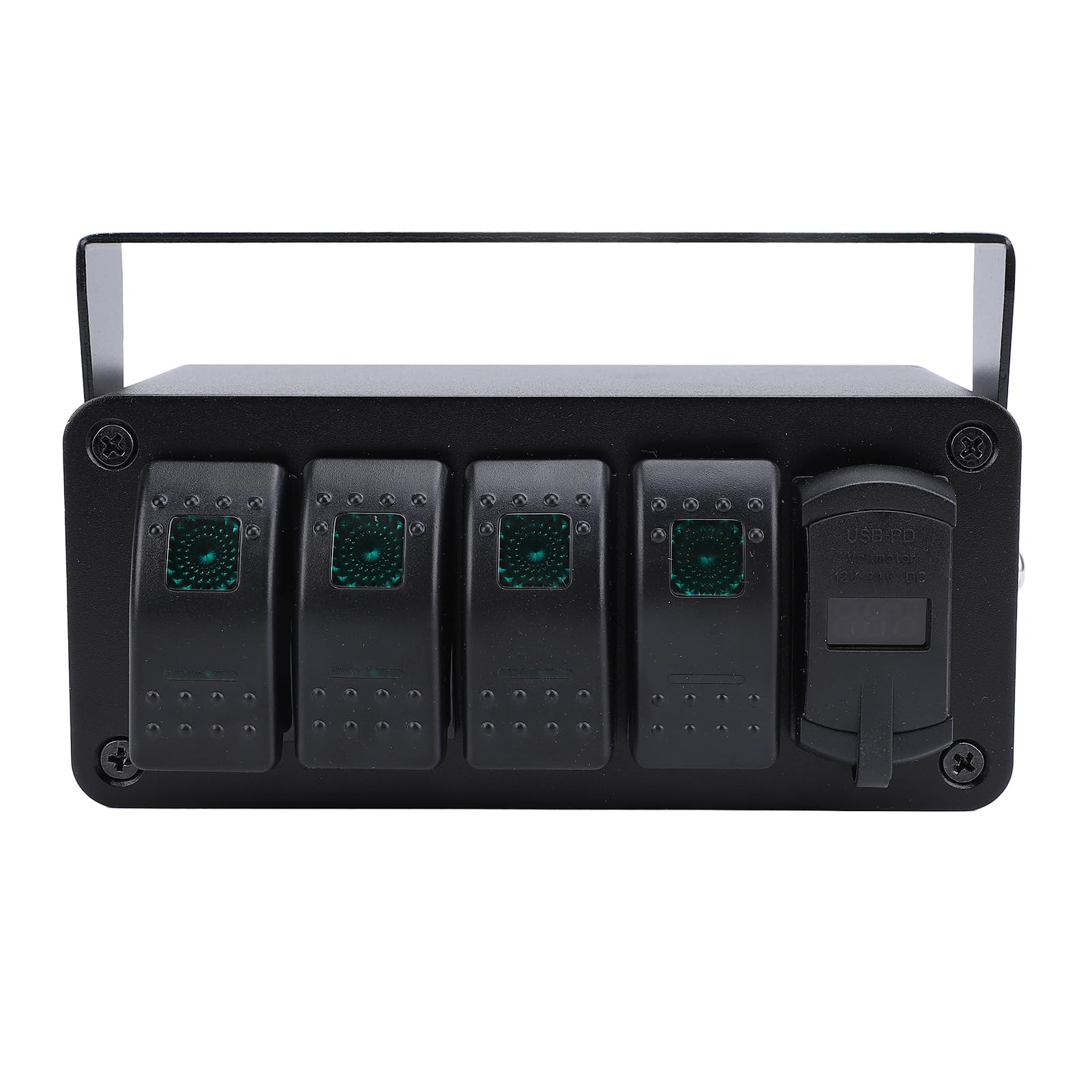 12V 24V DC Vorverdrahtete Schaltbox, Wasserdichte Multifunktions-PD Typ C QC 3.0 USB 4-Gang-Kippschalterbox für LKW für Auto für UTV ATV (grünes Licht)