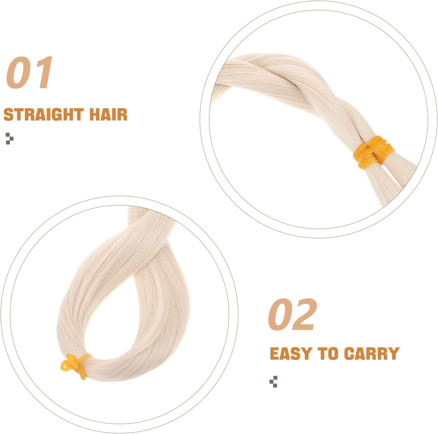OSOLADY 3pcs Heat Resistant Hair, Straight Synthetic Bundles for BJD & Cotton Doll Wigs, Ideal for DIY Projects, DIY and Creative Restyling Work