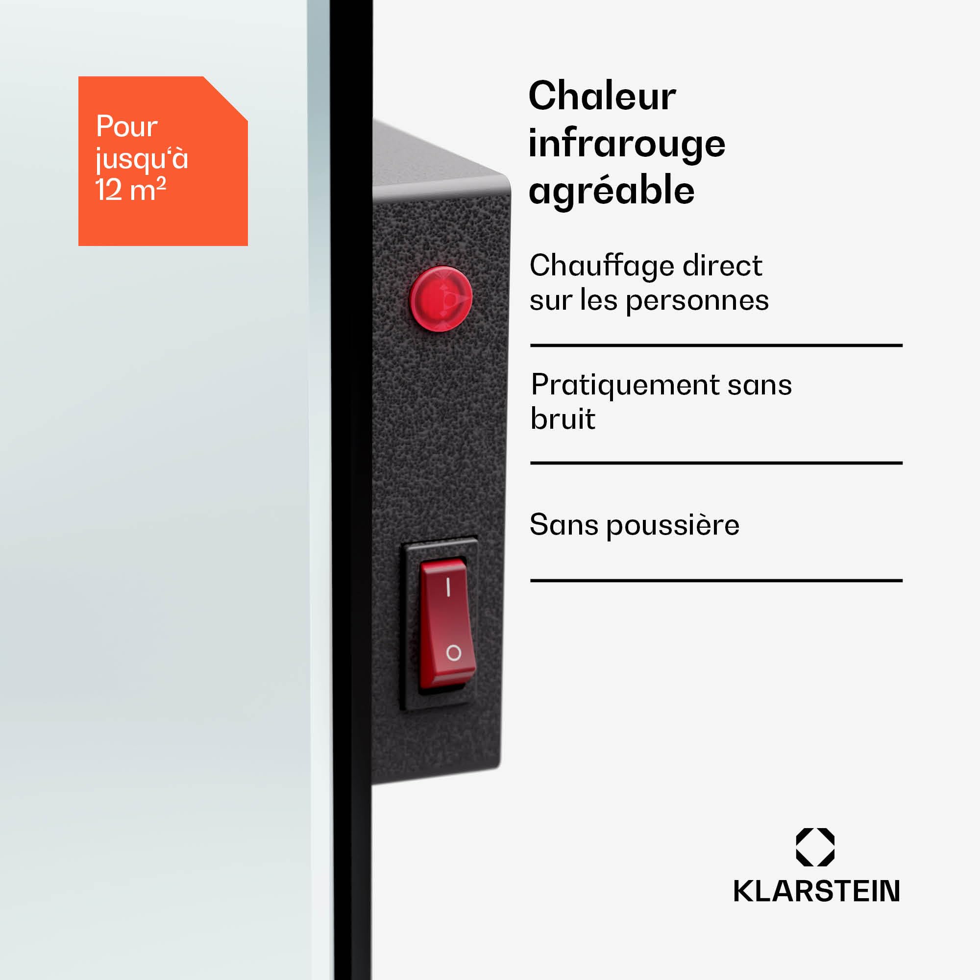 Klarstein radiateur infrarouge avec thermostat, chauffage électrique 600 W, radiateur infrarouge connecté pour montage mural, IR avec détection de fenêtre ouverte, pour pièces humides sans