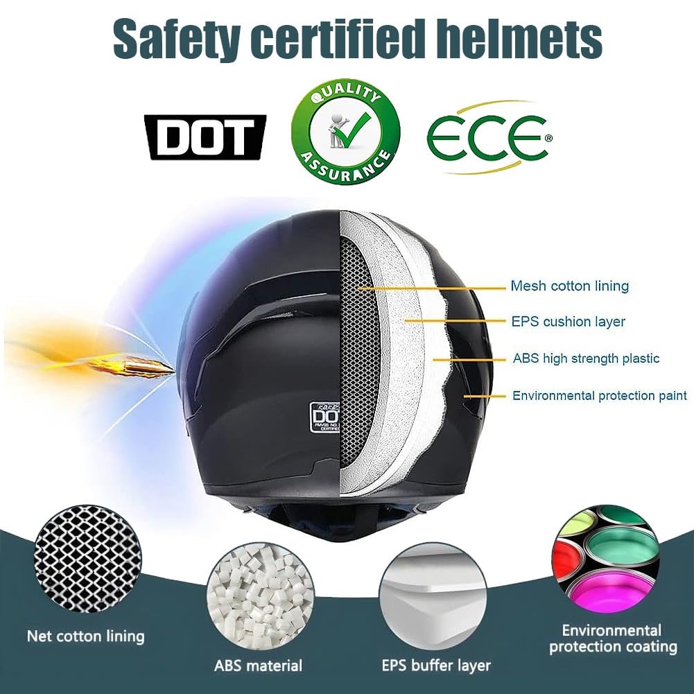 Klapphelm mit Bluetooth, Integriert Motorradhelm, ECE Zertifiziert Integralhelm mit Doppelvisier, mit Eingebautem Mikrofon für Automatische Reaktion, für Männer und Frauen S~XL