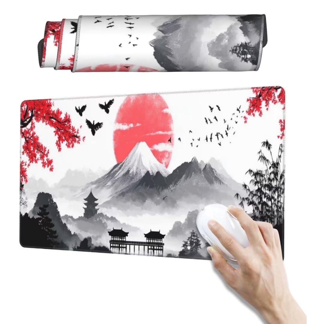 Japanisch Mauspad 1600 x 800mm,Mousepad XXL Schreibtischunterlage Landschaft Mouse Pad,Wasserdicht und Rutschfest Gaming Mauspad,Verbessert Präzision,Gaming-Mauspads für Pc und Gaming Zubehör qw121